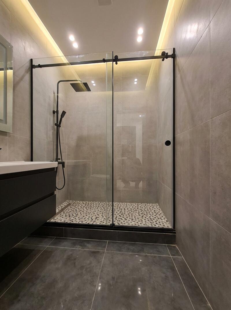 Душевая с черным профилем лофт