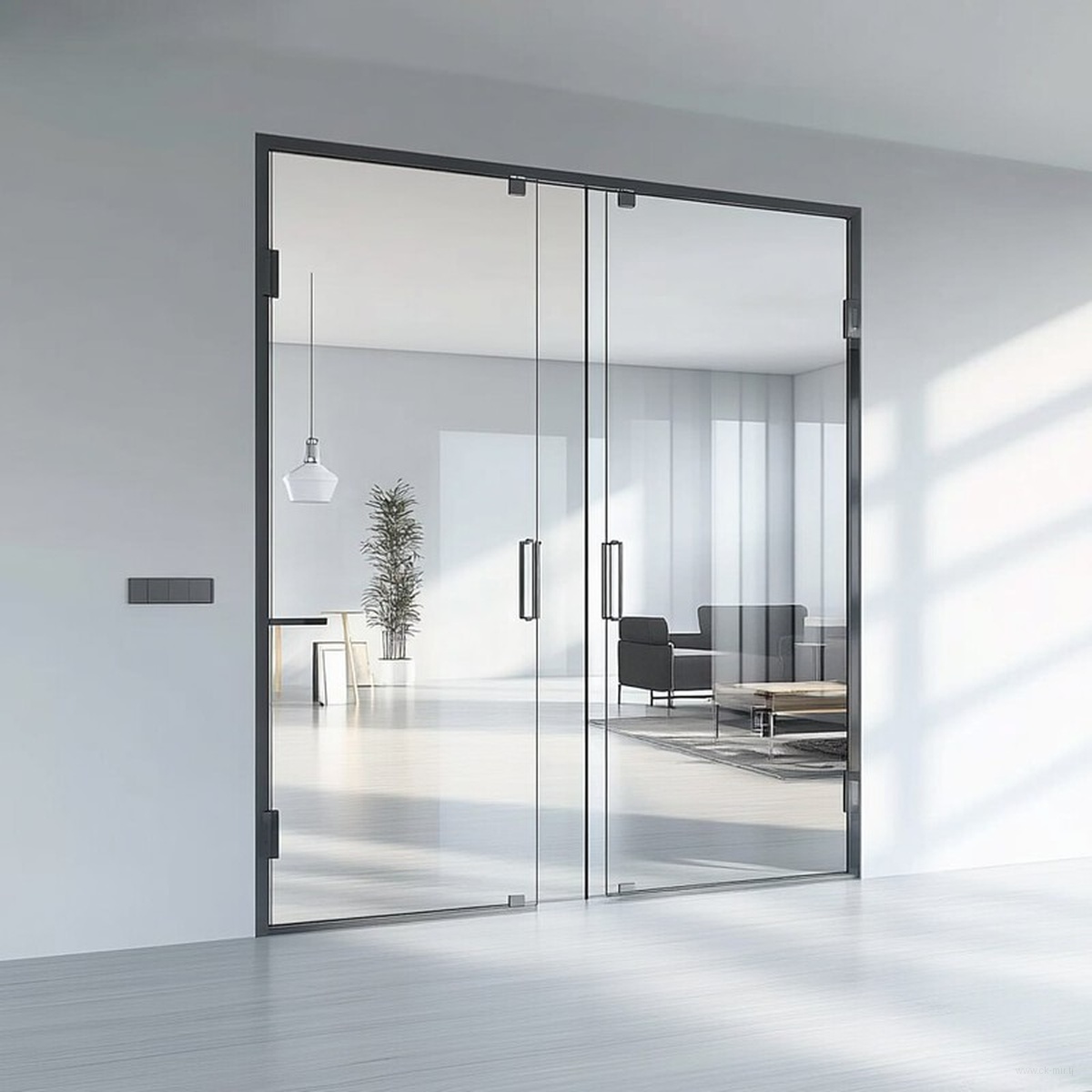 Стеклянная стена в гостиной